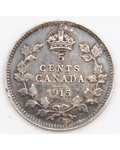 1915 Canada 5 cents silver coin very nice EF+