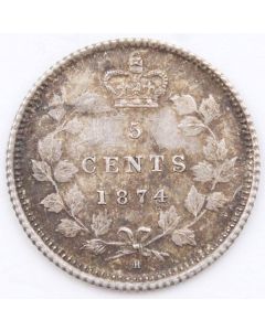 1874H Plain-4 Canada 5 cents EF/AU