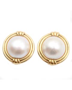 25.6mm Mabe cultured Pearl earrings 18k yg Omega/French post backs 