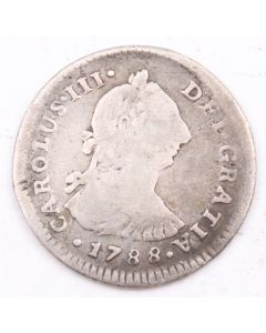 1788 IJ Peru 1 real silver coin VG/F bent
