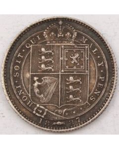 1887 Great Britain Shilling Victoria Jubilee Head Shield in Garter VF+