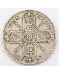 1917 Great Britain Florin sterling silver coin 