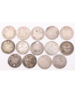 14x Great Britain 3 pence silver coins 1834 to 1886 14-coins all damaged