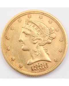1880 $5 Liberty gold coin EF+