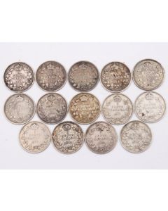 14X Canada 5 cents silver coins 4x1914 4x1916 6x1917 VG or better