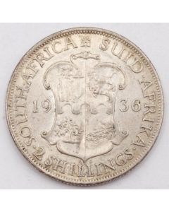 1936 South Africa 2 Shillings silver coin EF