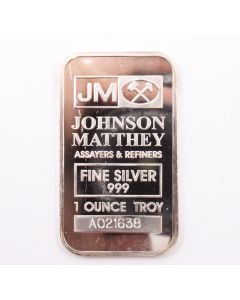 1 oz JM Silver Bar Johnson Matthey A Serial # A021638