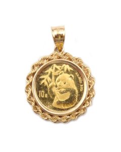 China 1995 Gold 1/10 oz 10 Yuan Panda Large Date 999 Gold Coin with 14k Bezel 