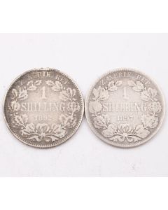 1892 1897 South Africa One Shilling silver coins 2-coins circulated damaged