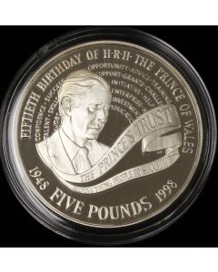 1998 Prince of Wales 50th Birthday Silver Proof 5 Pound Crown