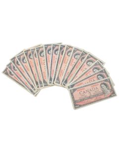 40x 1954 Canada $2 banknotes $80 FV 40-notes all circulated some damaged 