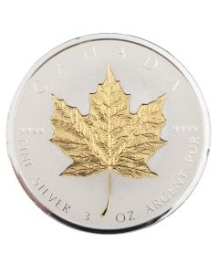 2019 3 oz Canada $50 Silver Gold Maple Leaf 40th Anniversary Incuse Gilt 