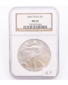 2004 Silver Eagle 1 oz NGC MS-69 Classic Brown Label 