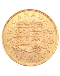1913 Canada $5 gold coin Choice AU/UNC