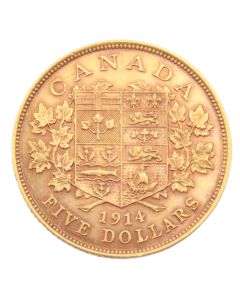 1914 Canada $5 gold coin nice EF