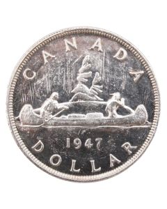 1947 Pointed-7 Canada silver dollar Choice AU