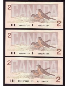 3x 1986 Canada $2 replacement banknotes BRX3395227-28+29 GEM UNC EPQ