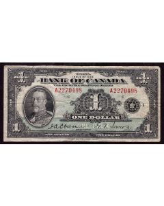 1935 Canada $1 banknote Osborne Towers A2270498 a/VF