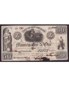 1842 $50 CITY OF NEW ORLEANS No 1 bond 