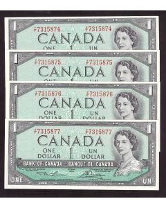 4x 1954 Canada $1 consecutive notes Lawson Bouey Y/F7315874-77 CH UNC