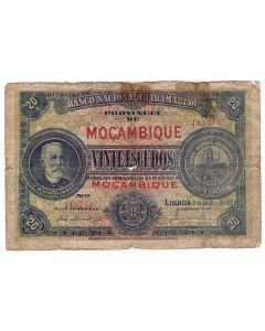 1921 Portugal Mozambique 20 Escudos Banknote