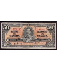 1937 Canada $50 banknote Gordon Towers B/H3288103 nice FINE+