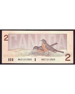 1986 Canada $2 banknote Error Misaligned first Prefix digit BBZ1212303 UNC