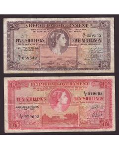 1957 Bermuda Five and Ten Shillings banknotes 