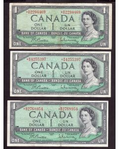 3x 1954 Canada $1 replacement notes Beattie Rasminsky all three notes *B/M FINE