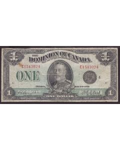1923 Canada $1 banknote Campbell Clark E1543024 black seal 4 DC-25o F