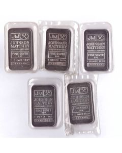 5x 1 oz JM Silver Bars Johnson Matthey 999 Fine Silver Sealed 