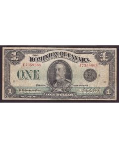 1923 Canada $1 banknote Campbell Clark E7359868 black seal 4 DC-25o VF