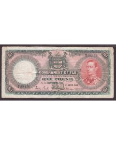 1938 Fiji One Pound banknote SN B/2 59,436 very nice F/VF