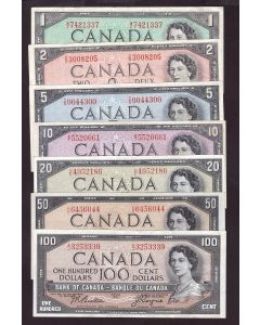 1954 Canada bank note set $1 $2 $5 $10 $20 $50 $100 7-notes VF or better