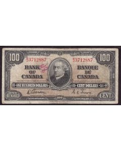 1937 Canada $100 banknote Gordon Towers B/J3712887 VG+ ink pencil