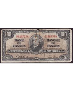 1937 Canada $100 banknote Gordon Towers B/J3397578 damaged tears stains