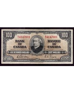 1937 Canada $100 banknote Gordon Towers B/J4147601 Choice VF+