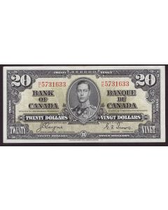 1937 Canada $20 banknote BC-25C Coyne Towers H/E5731633 nice AU/UNC EPQ