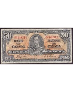 1937 Canada $50 banknote Gordon Towers B/H4148313 F+