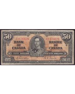 1937 Canada $50 banknote Gordon Towers B/H1176029 F+