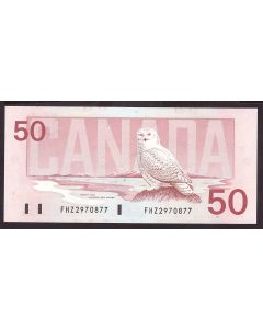 1988 Canada $50 banknote Knight Dodge FHZ2970877 Snowy Owl Choice UNC