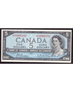 1954 Canada $5 replacement note Beattie*V/S0395182 nice AU
