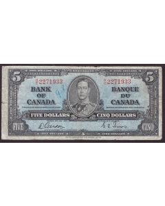 1937 Canada $5 note Gordon Towers R/C2271933 mis-cut 3mm extra length