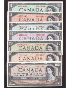 1954 Canada bank note set $1 $2 $5 $10 $20 $50 $100 7-notes AU or better