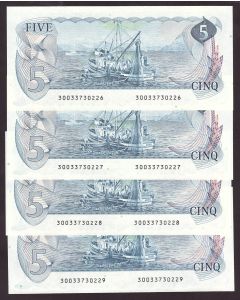 4x 1979 Canada consecutive $5 notes Lawson Bouey 30033730226-29 CH UNC