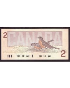 1986 Canada $2 replacement note Thiessen Crow small B BBX1461622 CH UNC