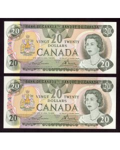 2x 1979 Canada $20 notes Lawson consecutive 50350340201-02 GEM UNC EPQ