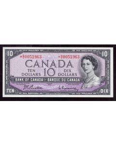 1954 Canada $10 replacement note Beattie Rasminsky *B/D0051963 Choice UNC